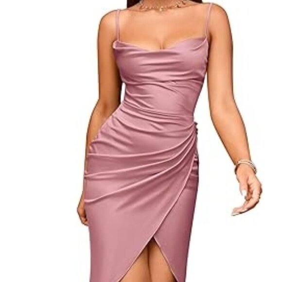New With Tags HTZMO Pink Satin Slip Dress - Picture 1 of 6